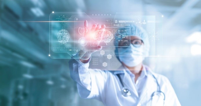 Doctor holding AI Slide on Virtual Screen