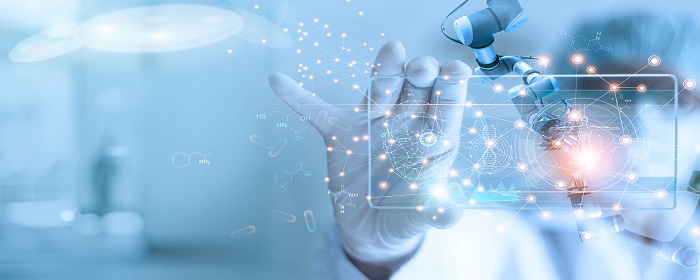Gloved hand holding AI slide image