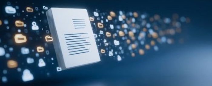 Graphical image of flowing files and documents